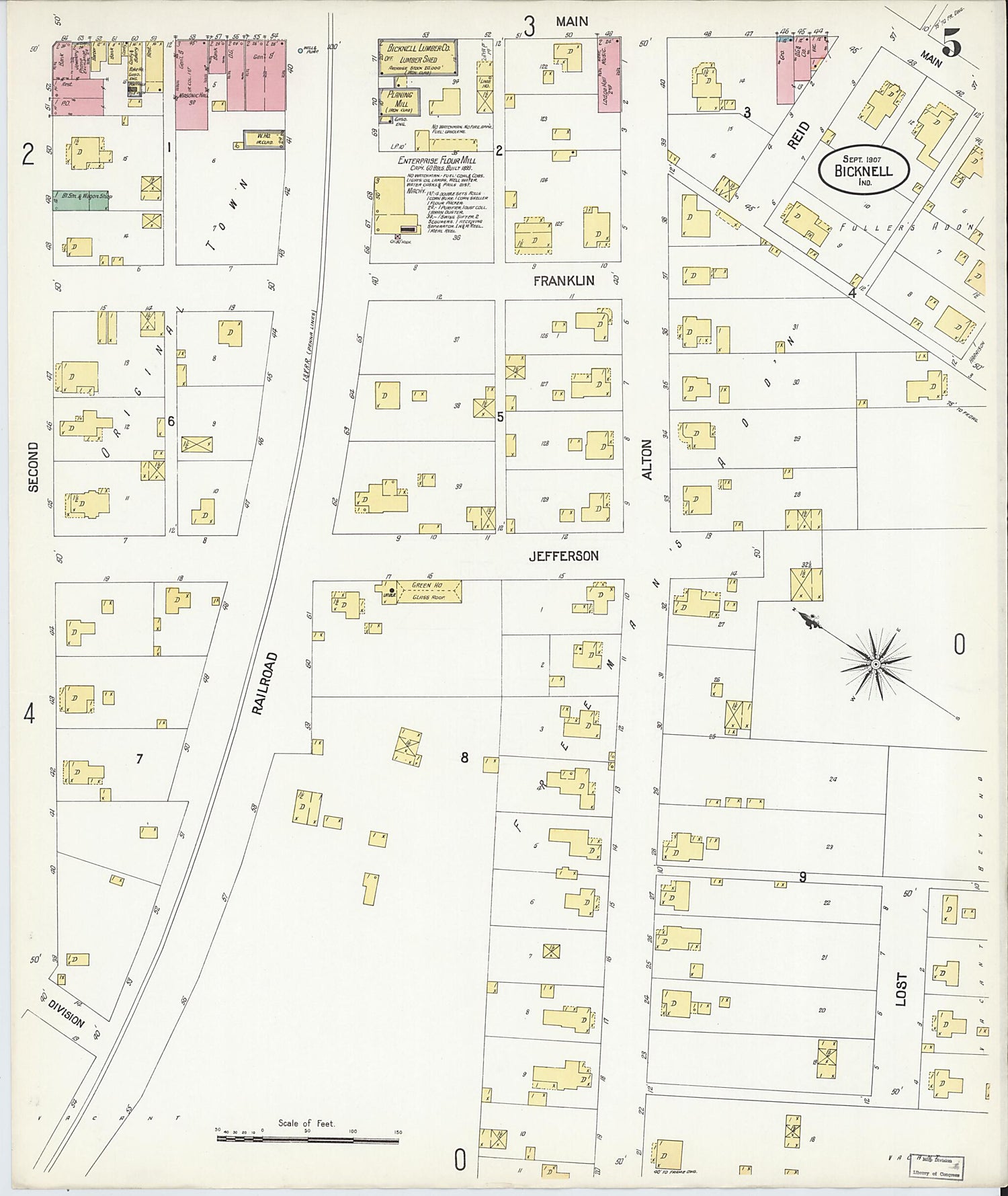 This old map of Bicknell, Knox County, Indiana was created by Sanborn Map Company in 1907