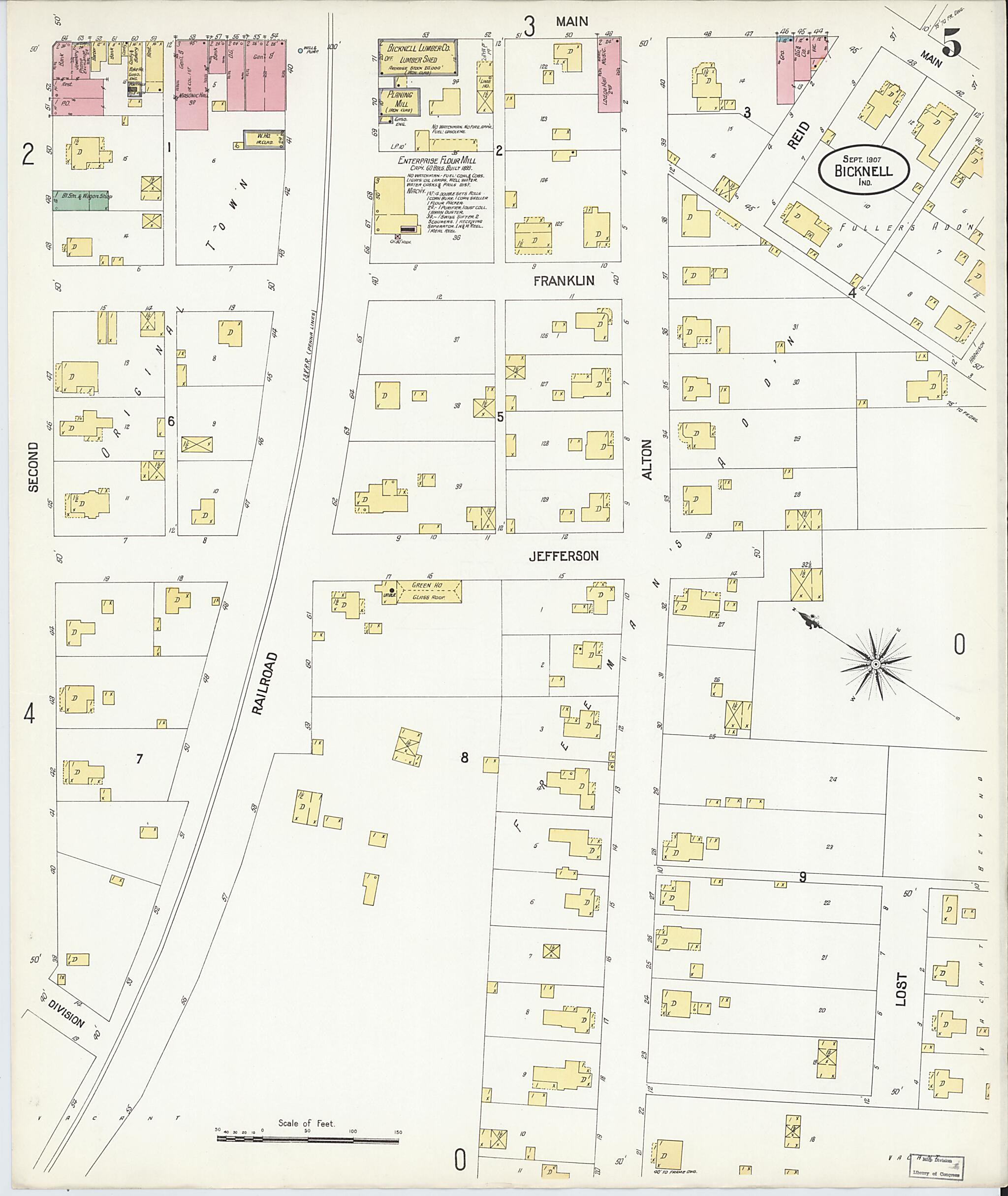 This old map of Bicknell, Knox County, Indiana was created by Sanborn Map Company in 1907