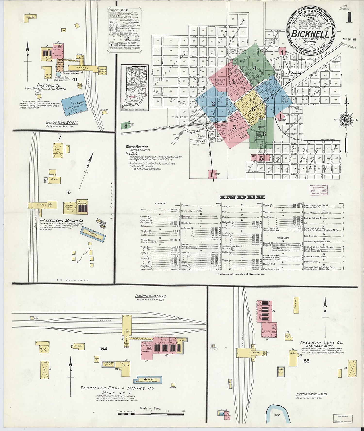 This old map of Bicknell, Knox County, Indiana was created by Sanborn Map Company in 1915