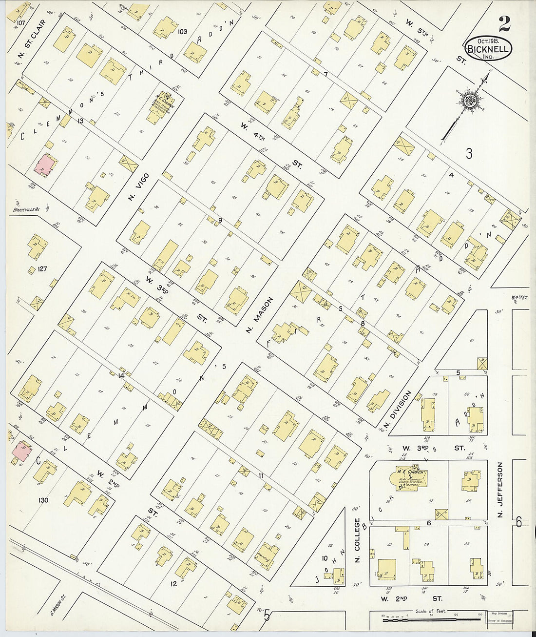 This old map of Bicknell, Knox County, Indiana was created by Sanborn Map Company in 1915