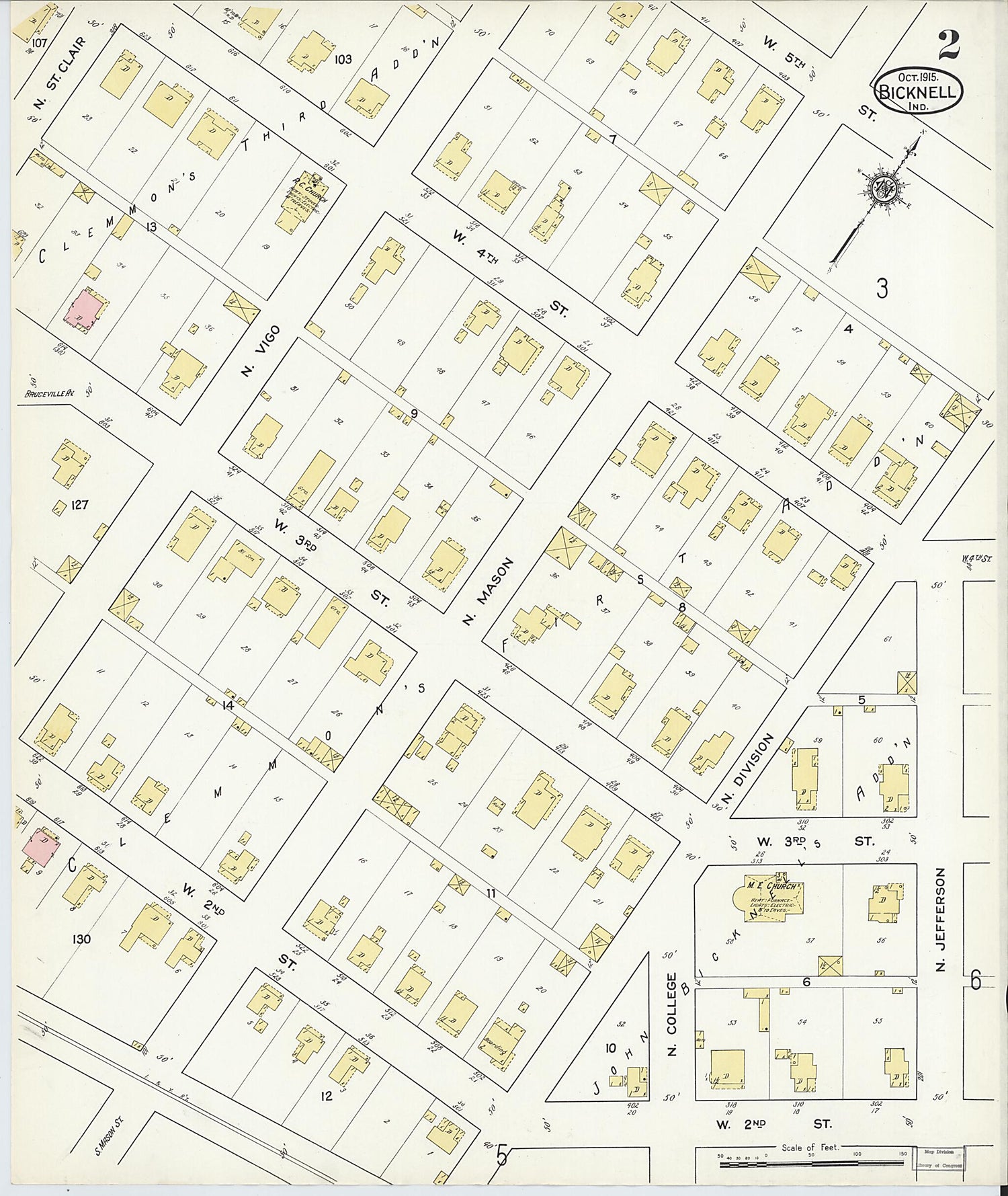 This old map of Bicknell, Knox County, Indiana was created by Sanborn Map Company in 1915