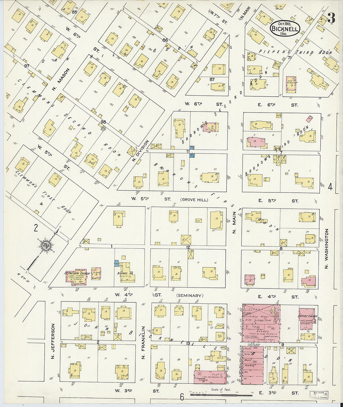 This old map of Bicknell, Knox County, Indiana was created by Sanborn Map Company in 1915