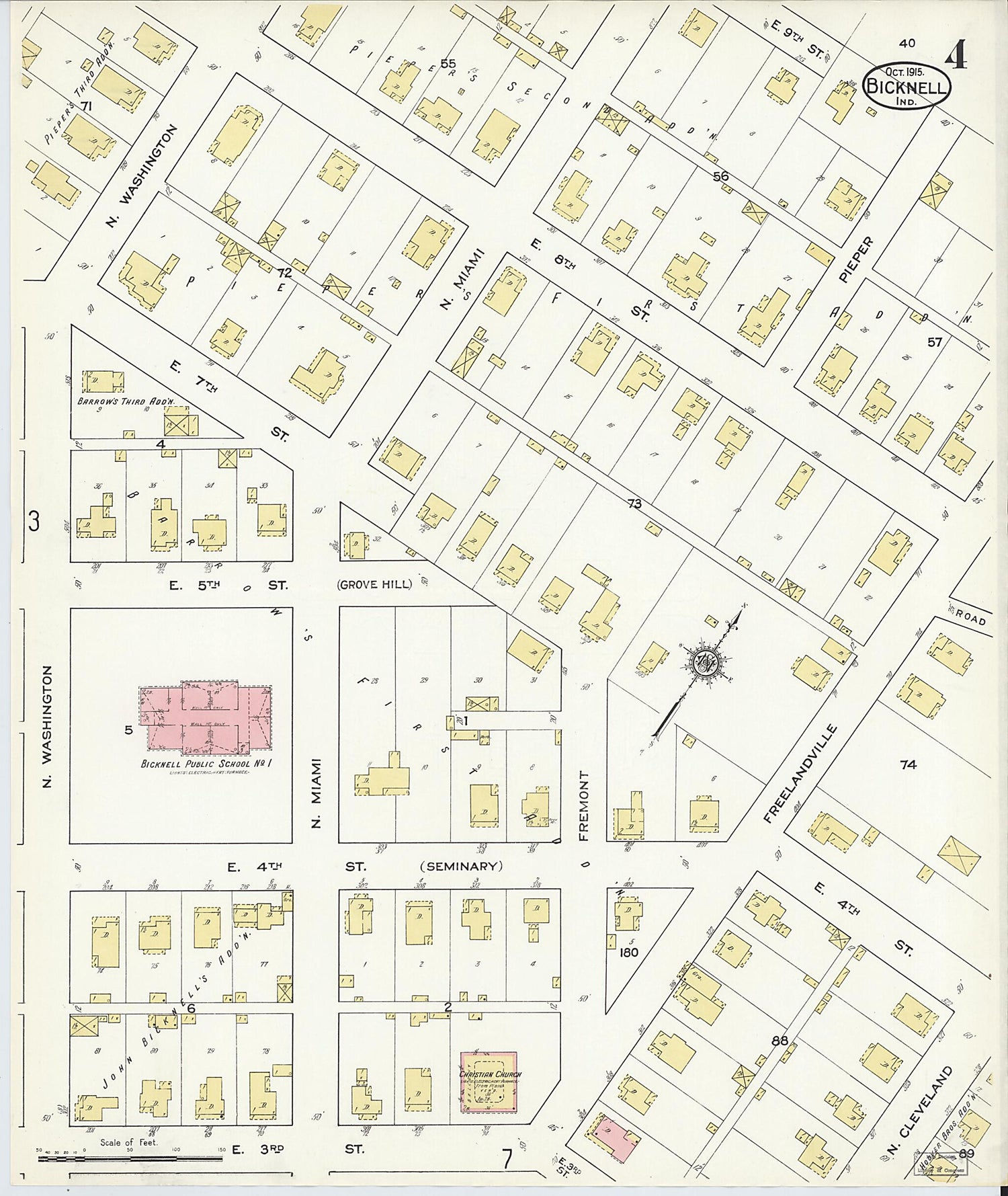 This old map of Bicknell, Knox County, Indiana was created by Sanborn Map Company in 1915