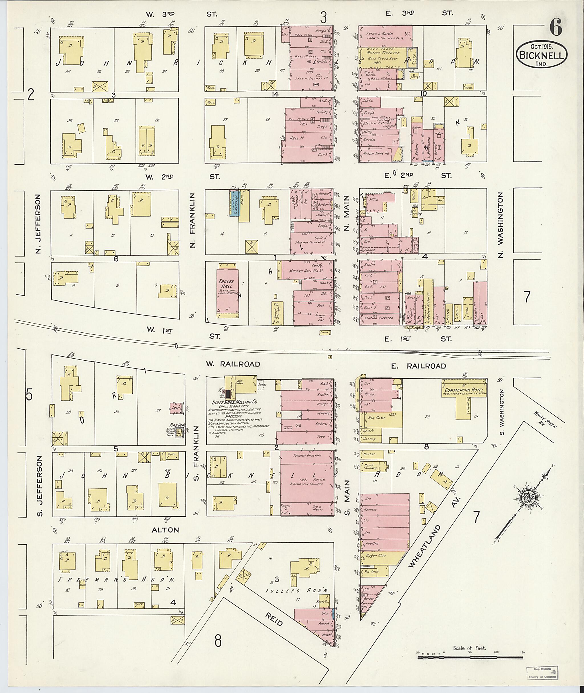 This old map of Bicknell, Knox County, Indiana was created by Sanborn Map Company in 1915