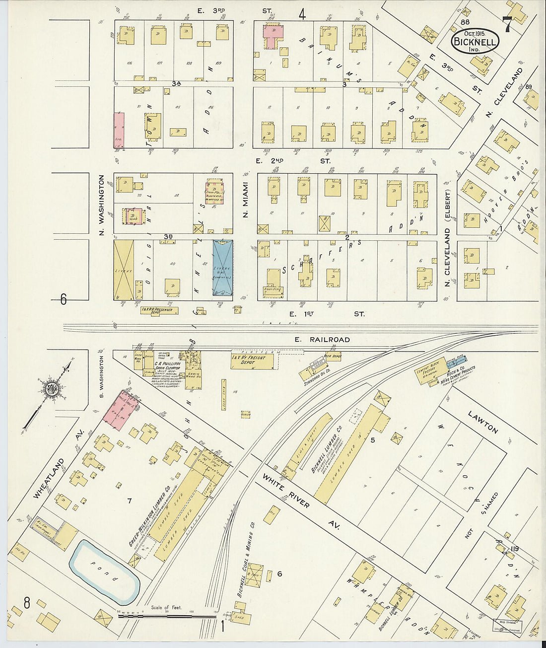 This old map of Bicknell, Knox County, Indiana was created by Sanborn Map Company in 1915