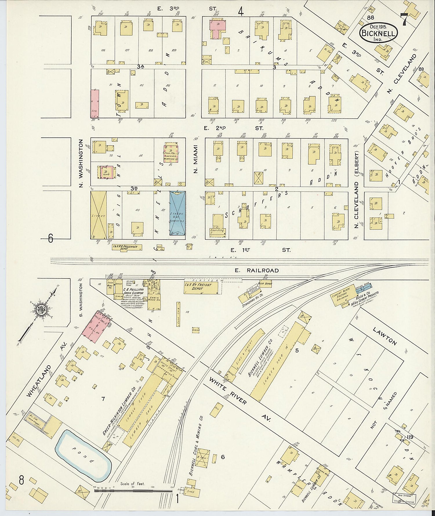 This old map of Bicknell, Knox County, Indiana was created by Sanborn Map Company in 1915