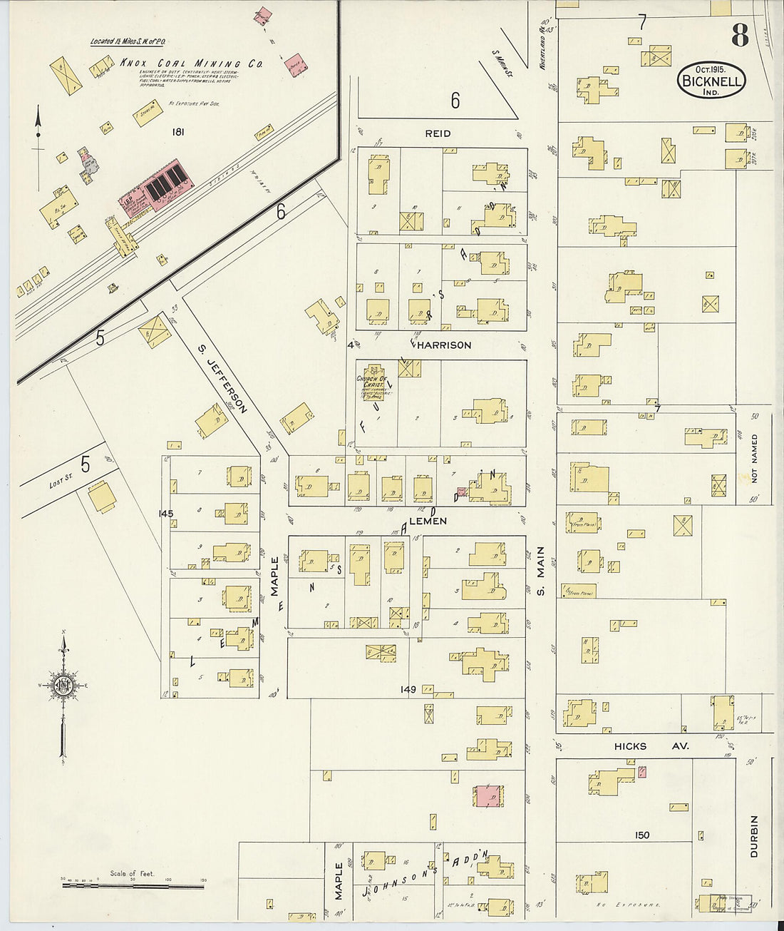 This old map of Bicknell, Knox County, Indiana was created by Sanborn Map Company in 1915