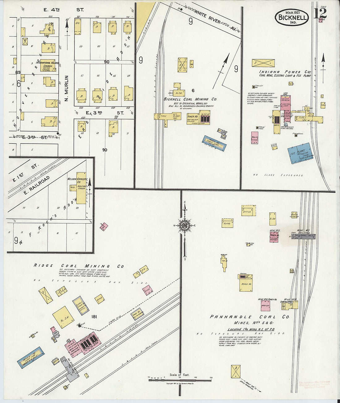 This old map of Bicknell, Knox County, Indiana was created by Sanborn Map Company in 1921