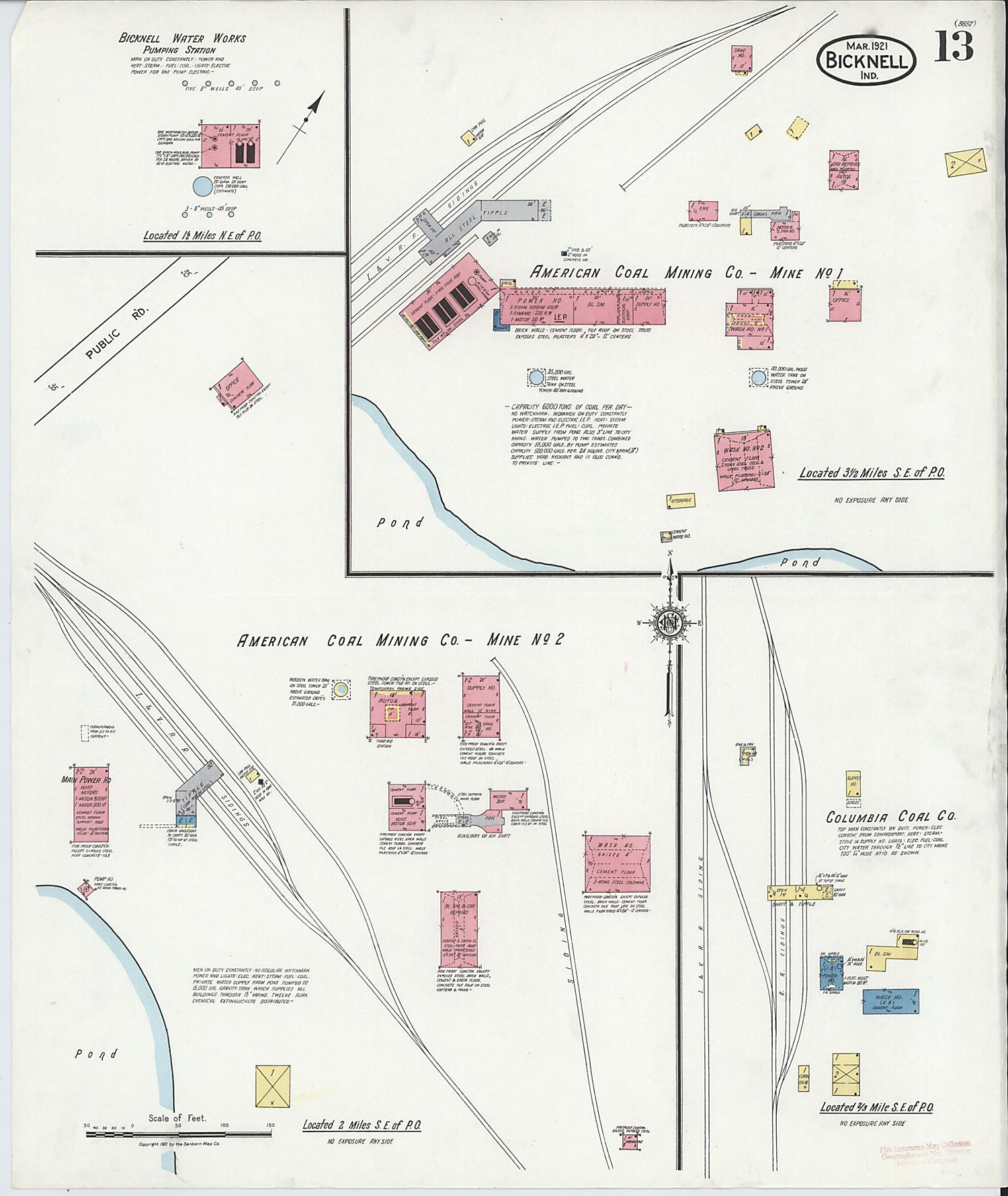 This old map of Bicknell, Knox County, Indiana was created by Sanborn Map Company in 1921