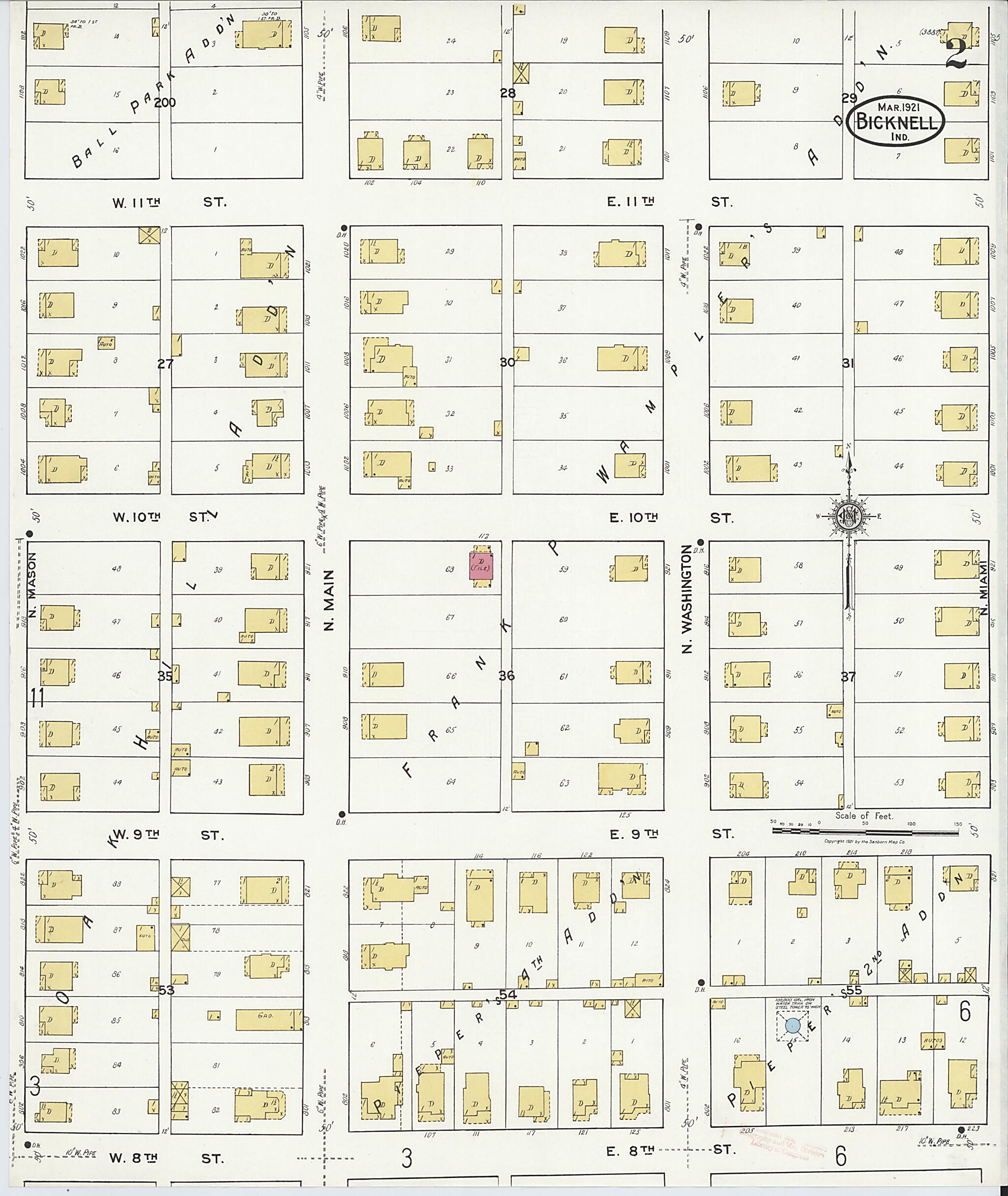 This old map of Bicknell, Knox County, Indiana was created by Sanborn Map Company in 1921