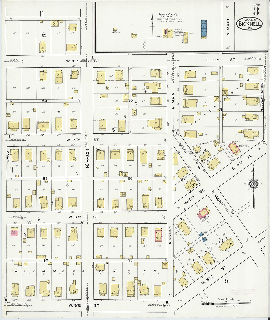 This old map of Bicknell, Knox County, Indiana was created by Sanborn Map Company in 1921