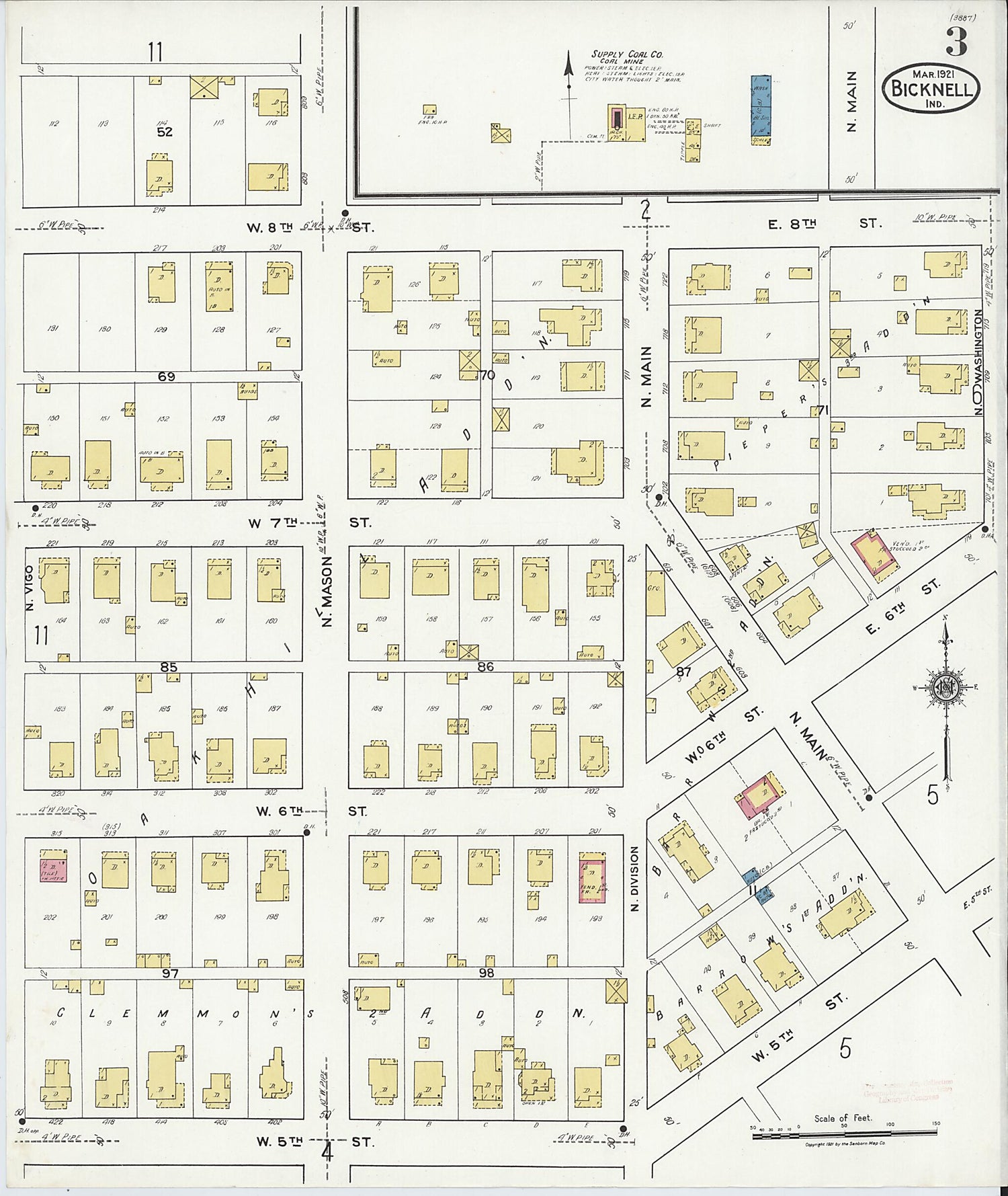 This old map of Bicknell, Knox County, Indiana was created by Sanborn Map Company in 1921