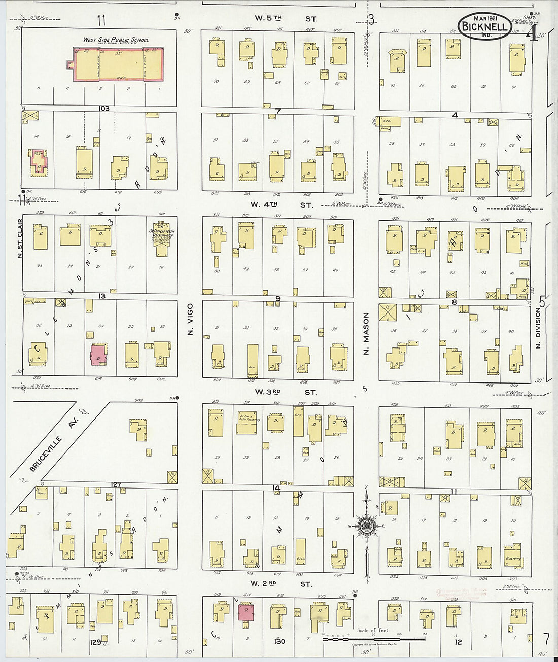 This old map of Bicknell, Knox County, Indiana was created by Sanborn Map Company in 1921