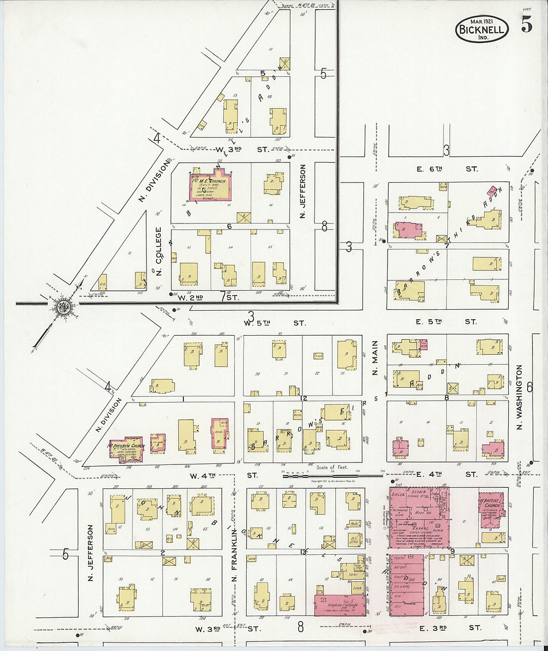 This old map of Bicknell, Knox County, Indiana was created by Sanborn Map Company in 1921