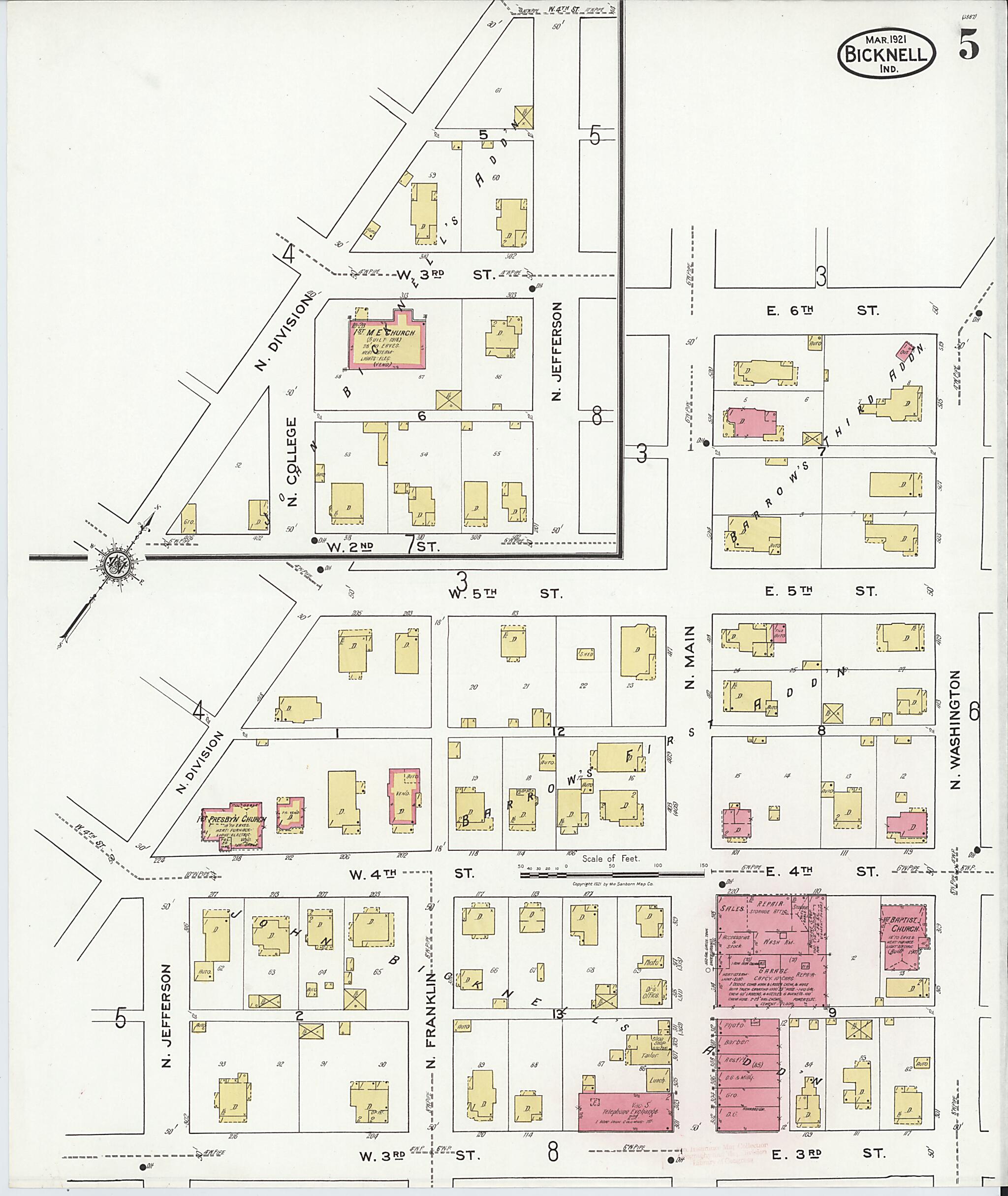 This old map of Bicknell, Knox County, Indiana was created by Sanborn Map Company in 1921