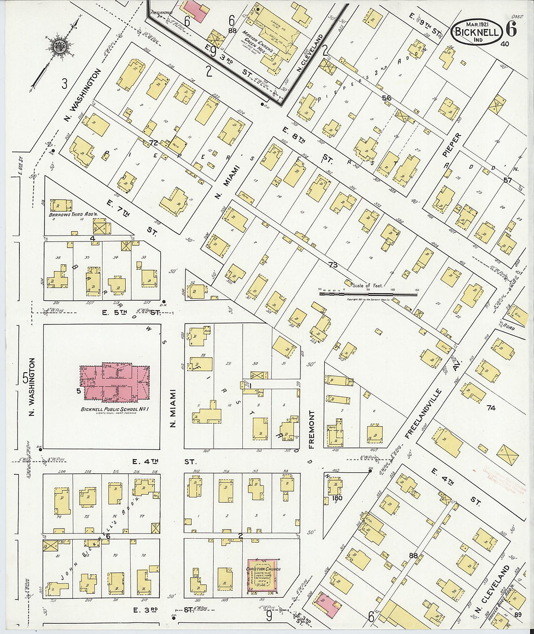 This old map of Bicknell, Knox County, Indiana was created by Sanborn Map Company in 1921