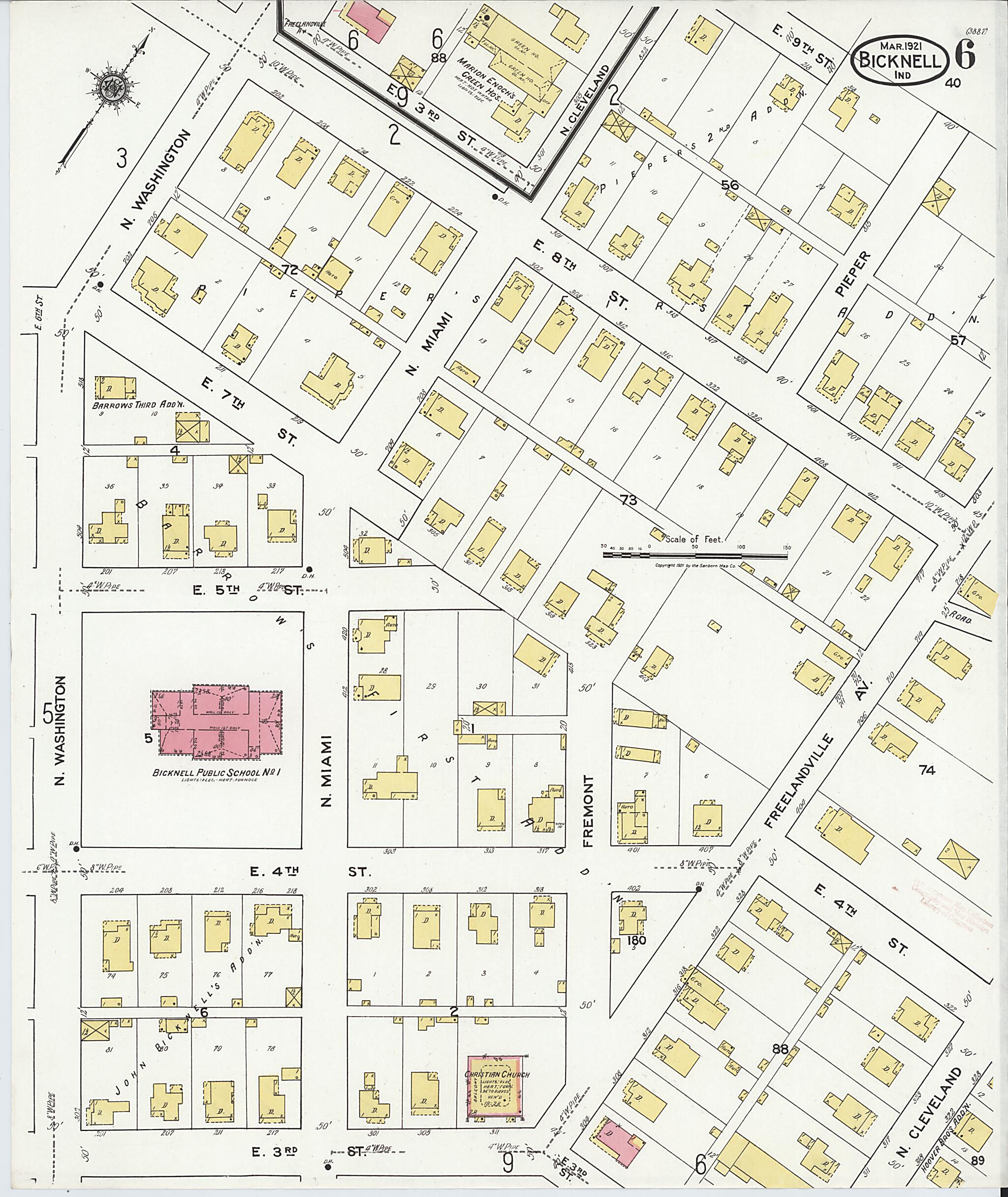 This old map of Bicknell, Knox County, Indiana was created by Sanborn Map Company in 1921