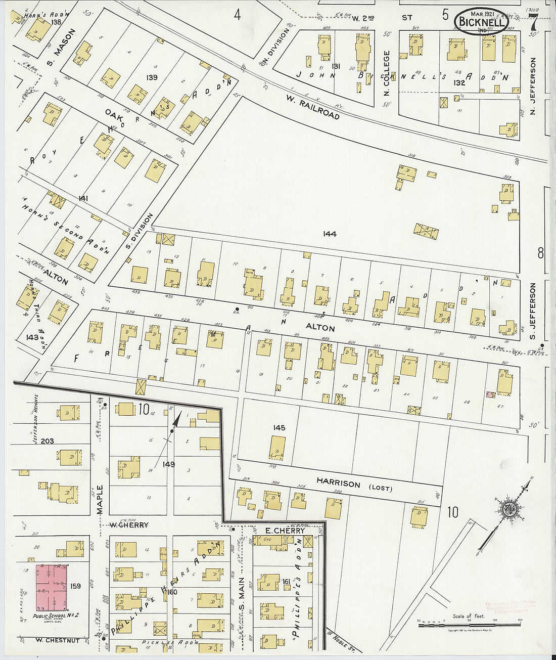 This old map of Bicknell, Knox County, Indiana was created by Sanborn Map Company in 1921