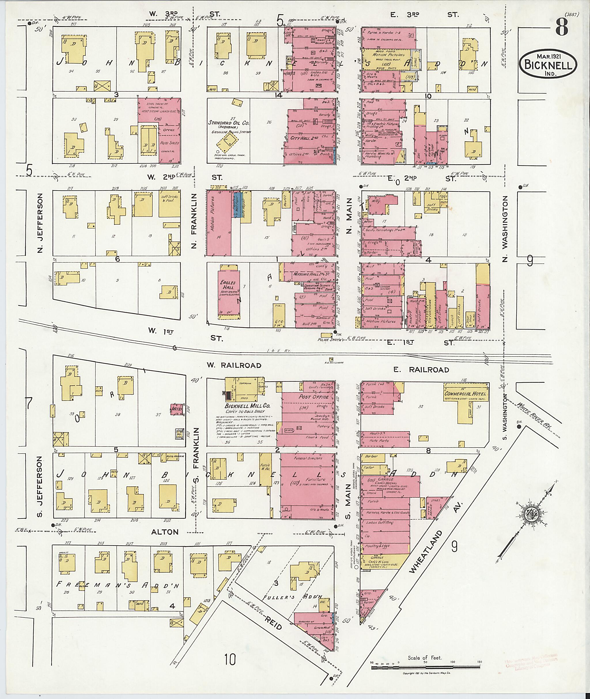 This old map of Bicknell, Knox County, Indiana was created by Sanborn Map Company in 1921