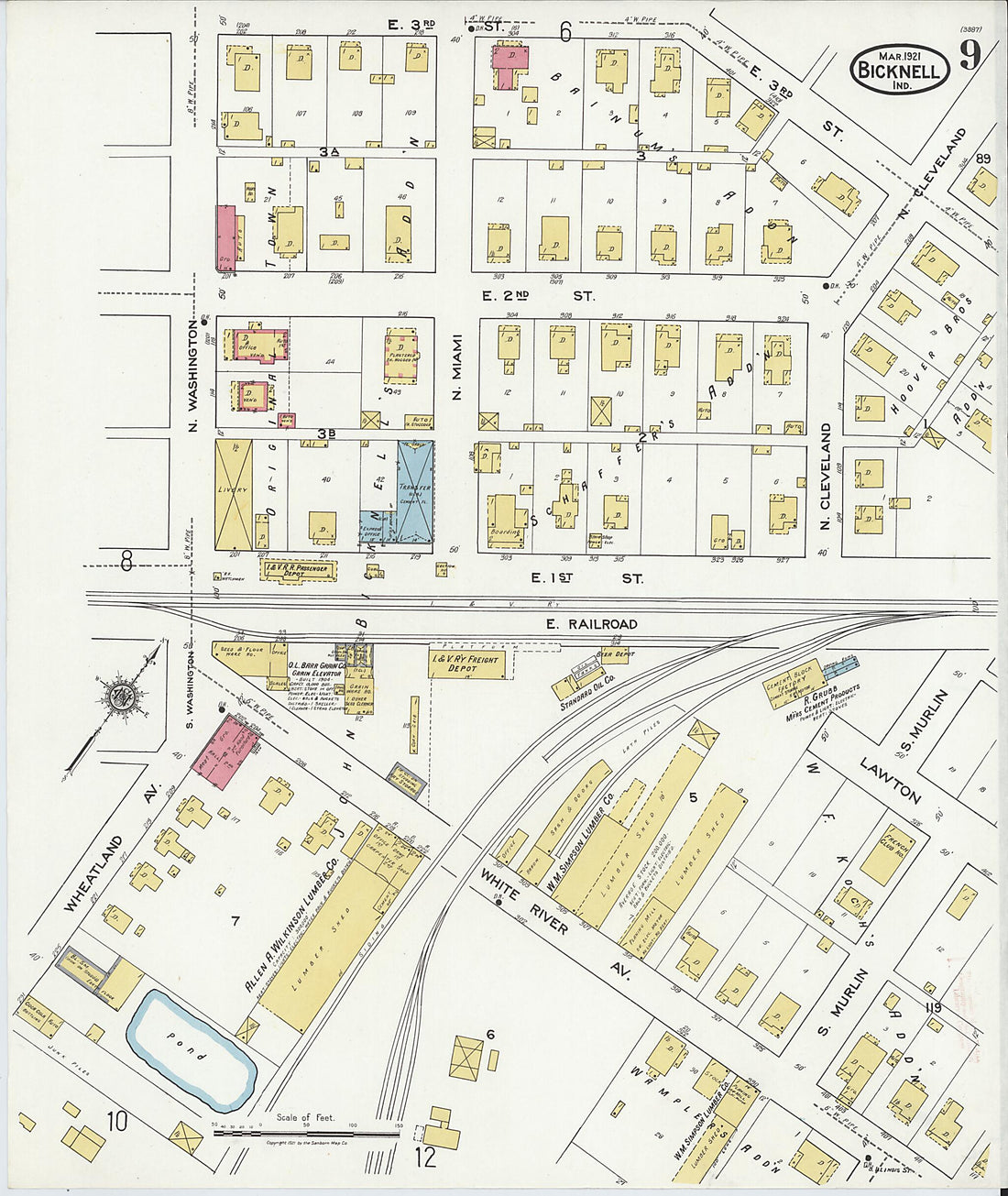 This old map of Bicknell, Knox County, Indiana was created by Sanborn Map Company in 1921