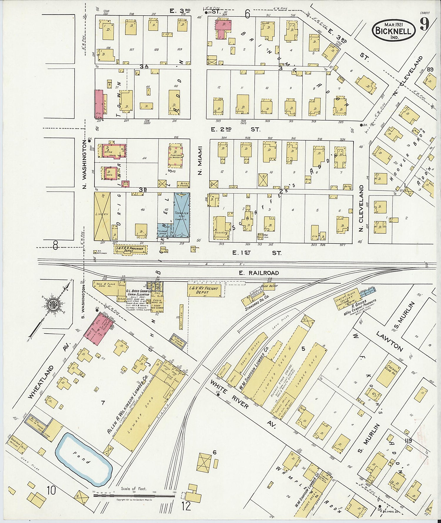 This old map of Bicknell, Knox County, Indiana was created by Sanborn Map Company in 1921