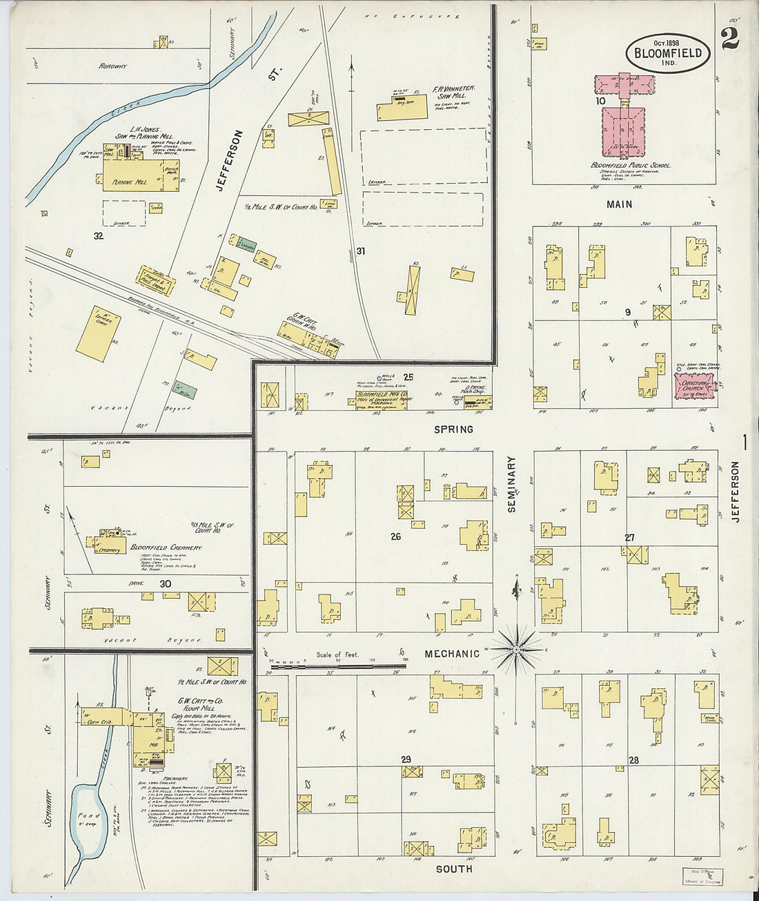 This old map of Bloomfield, Greene County, Indiana was created by Sanborn Map Company in 1898