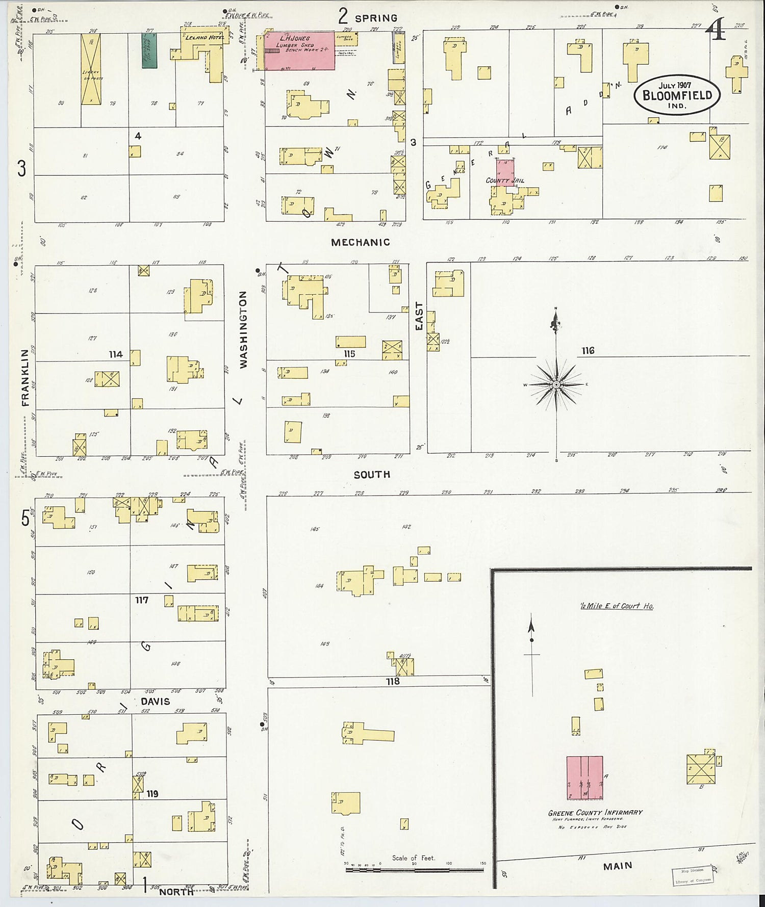 This old map of Bloomfield, Greene County, Indiana was created by Sanborn Map Company in 1907