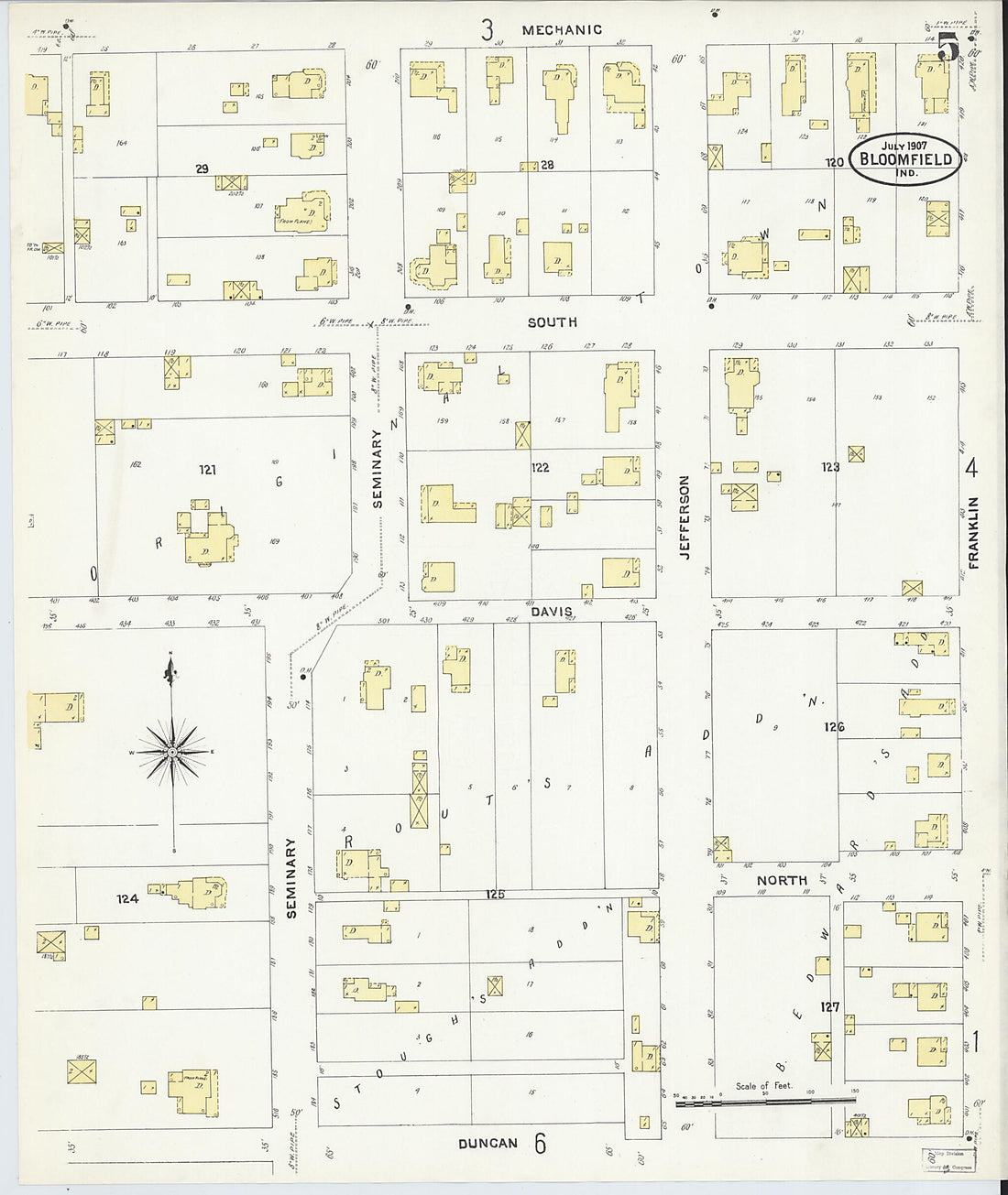 This old map of Bloomfield, Greene County, Indiana was created by Sanborn Map Company in 1907