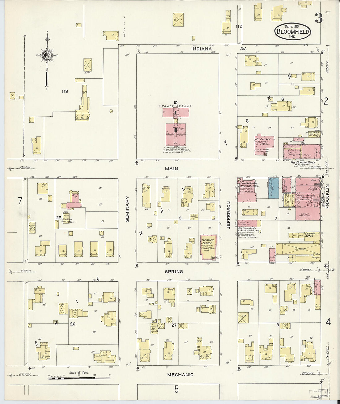 This old map of Bloomfield, Greene County, Indiana was created by Sanborn Map Company in 1913