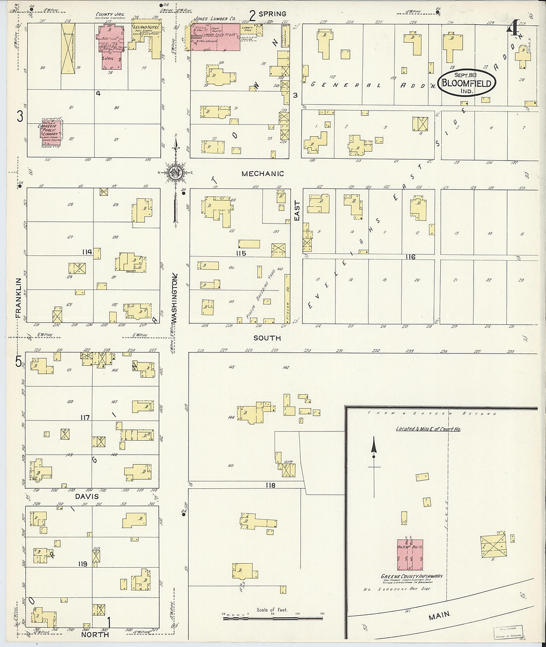 This old map of Bloomfield, Greene County, Indiana was created by Sanborn Map Company in 1913