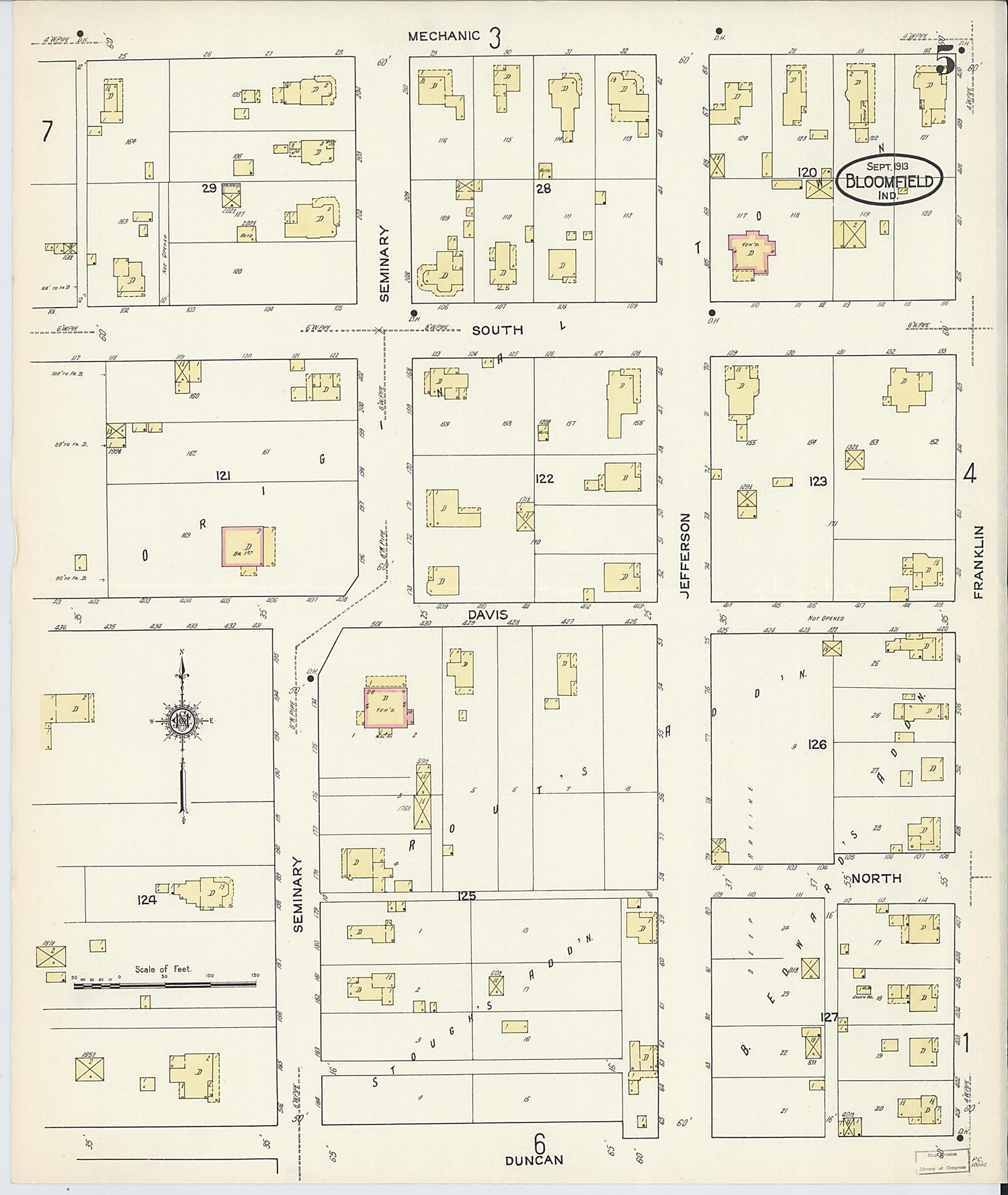 This old map of Bloomfield, Greene County, Indiana was created by Sanborn Map Company in 1913