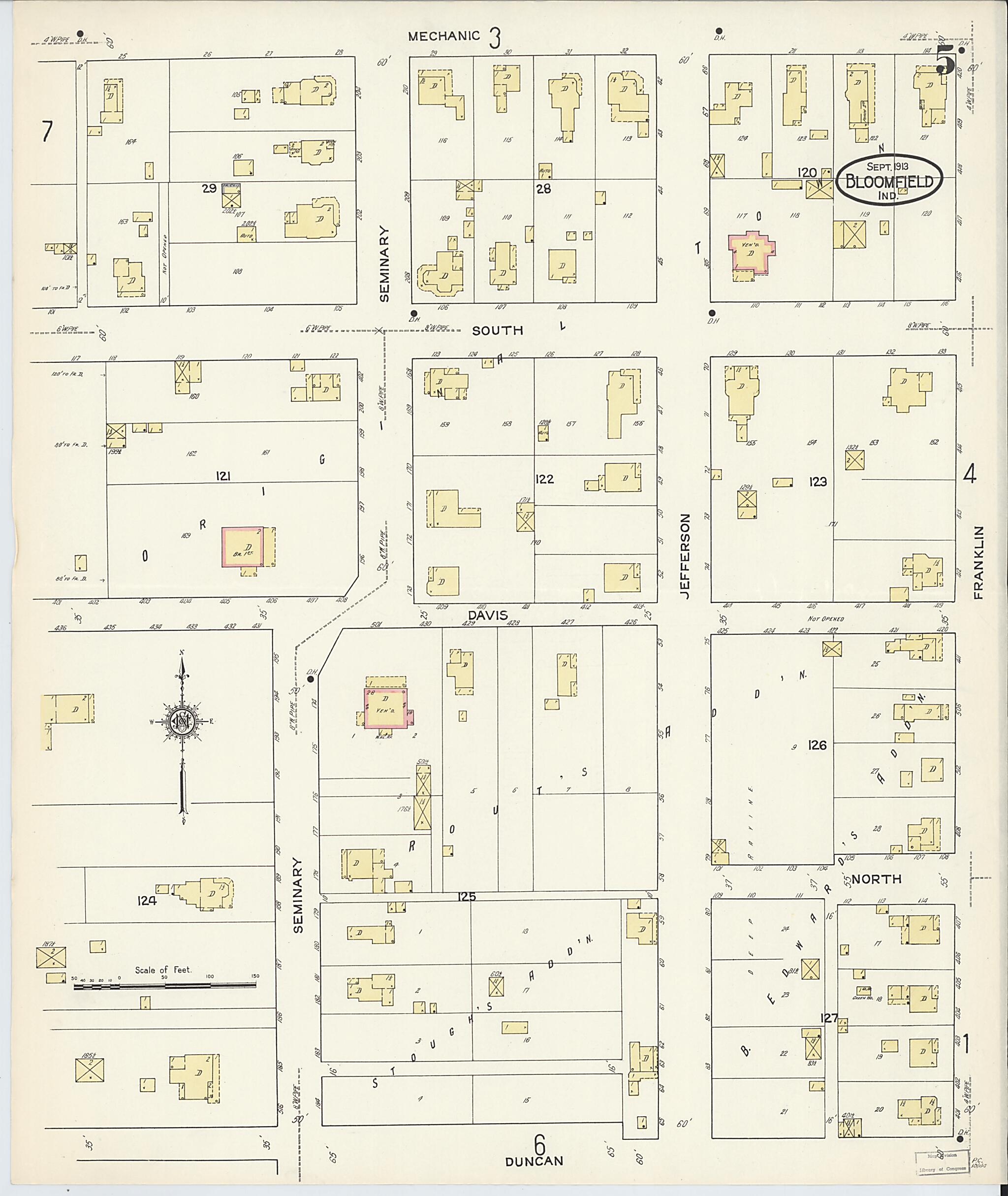 This old map of Bloomfield, Greene County, Indiana was created by Sanborn Map Company in 1913