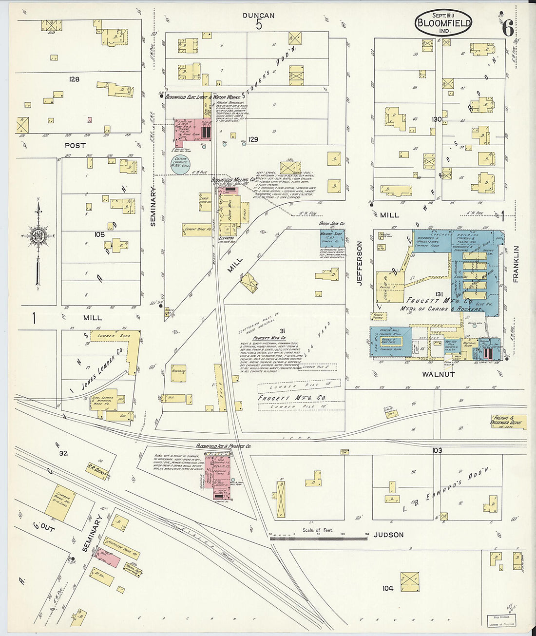 This old map of Bloomfield, Greene County, Indiana was created by Sanborn Map Company in 1913