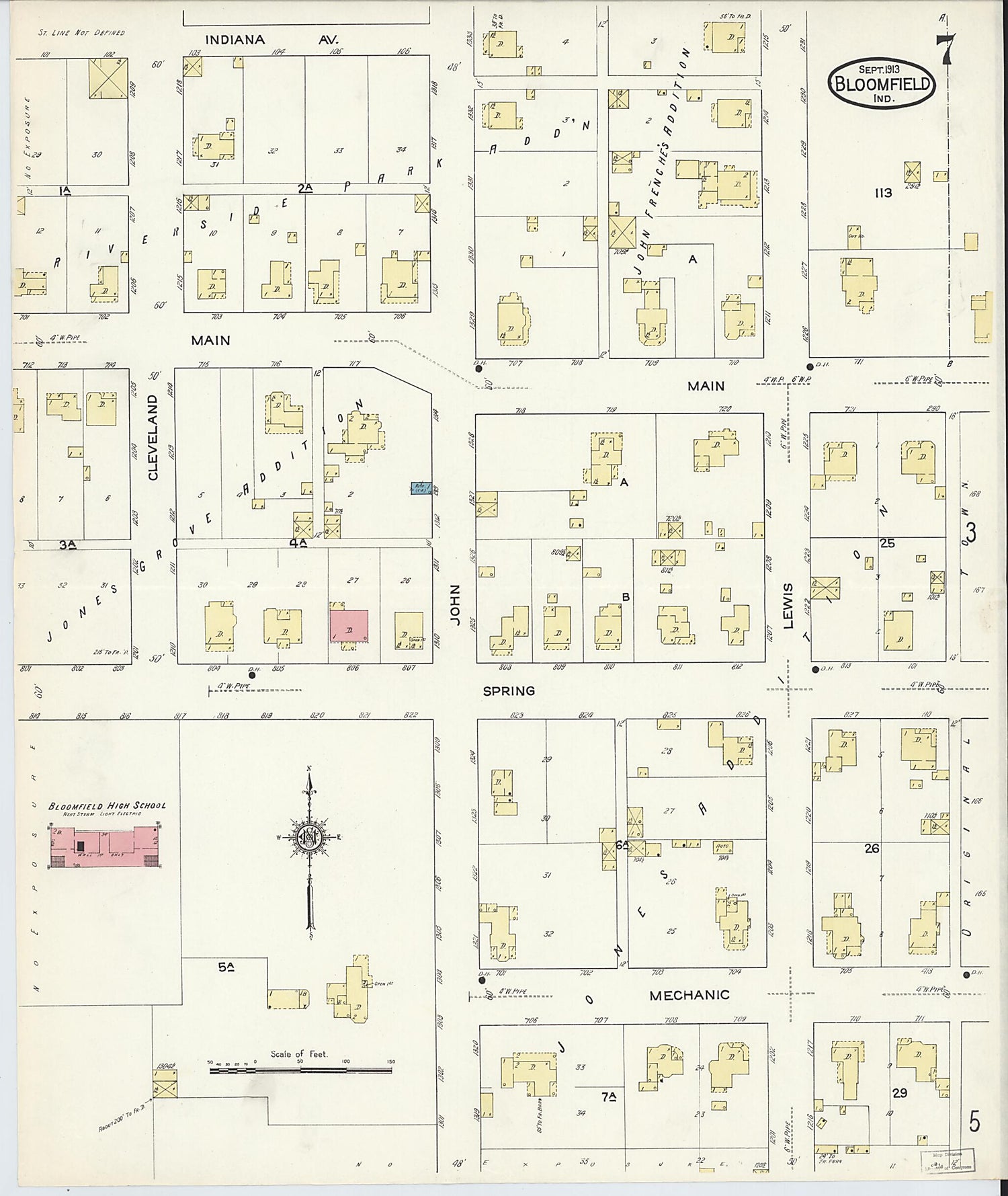 This old map of Bloomfield, Greene County, Indiana was created by Sanborn Map Company in 1913