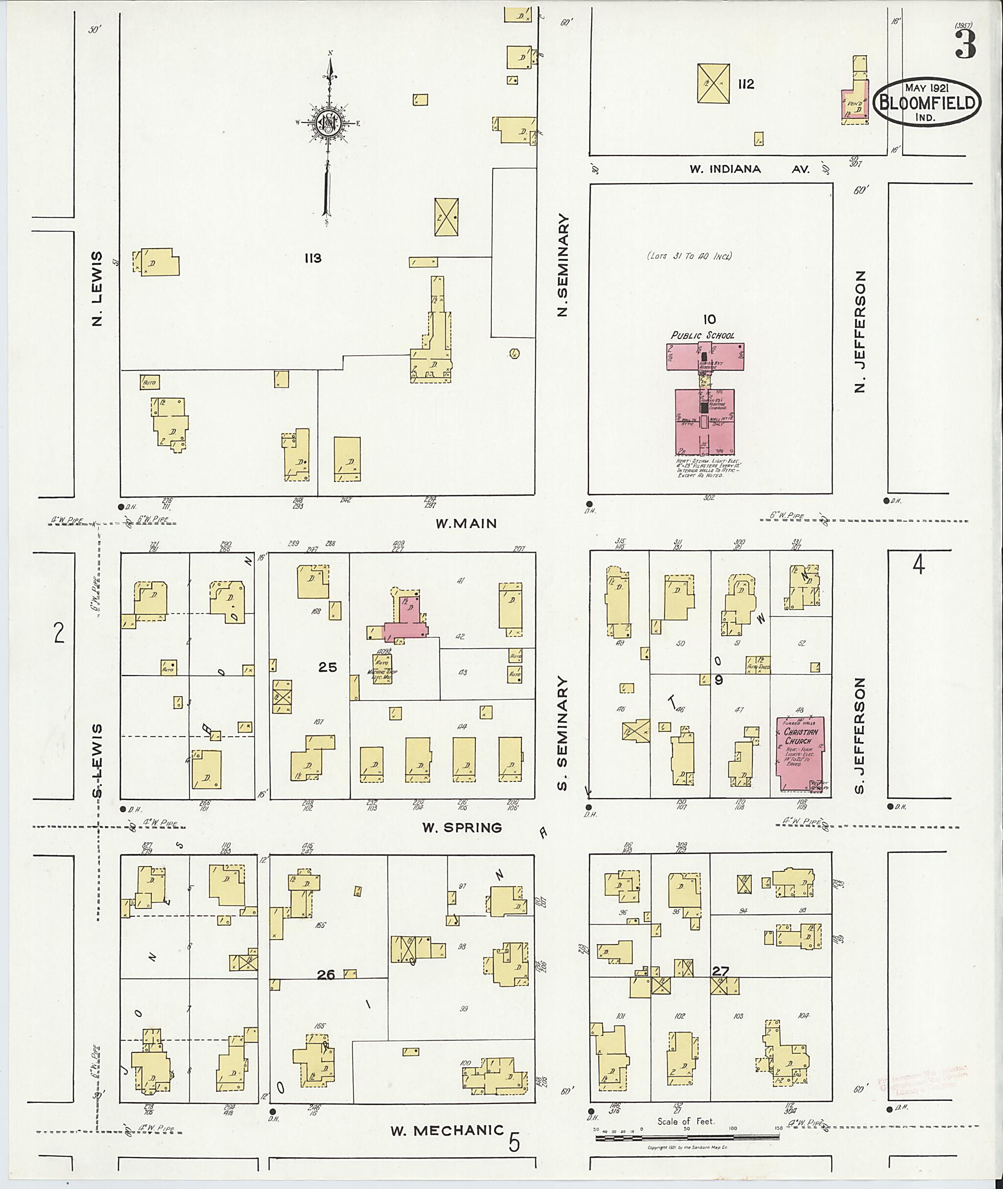 This old map of Bloomfield, Greene County, Indiana was created by Sanborn Map Company in 1921