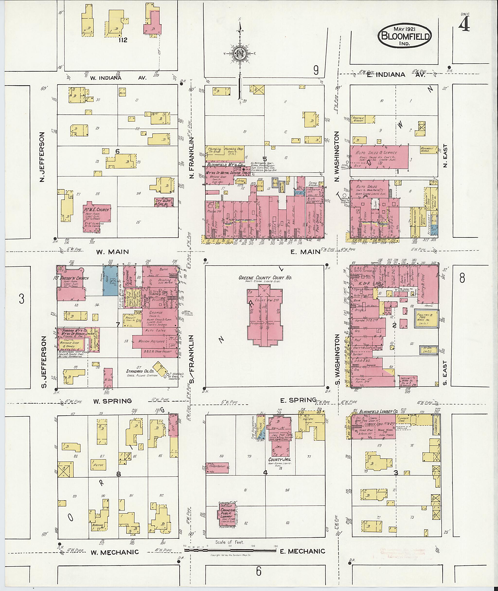 This old map of Bloomfield, Greene County, Indiana was created by Sanborn Map Company in 1921