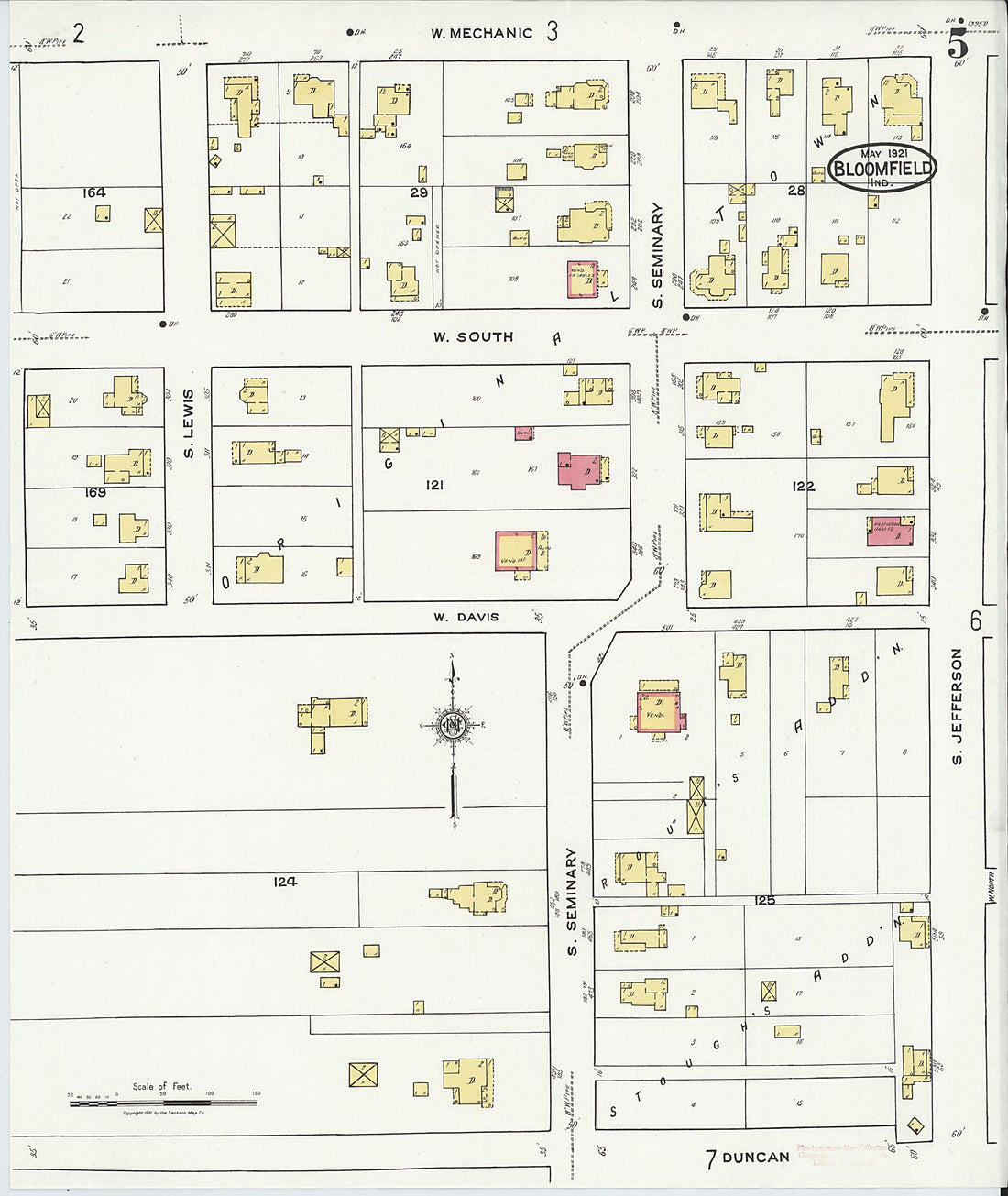 This old map of Bloomfield, Greene County, Indiana was created by Sanborn Map Company in 1921