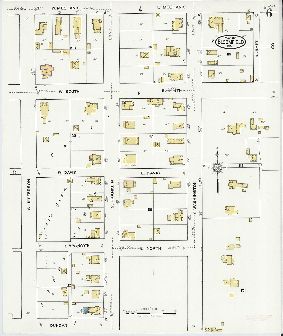 This old map of Bloomfield, Greene County, Indiana was created by Sanborn Map Company in 1921