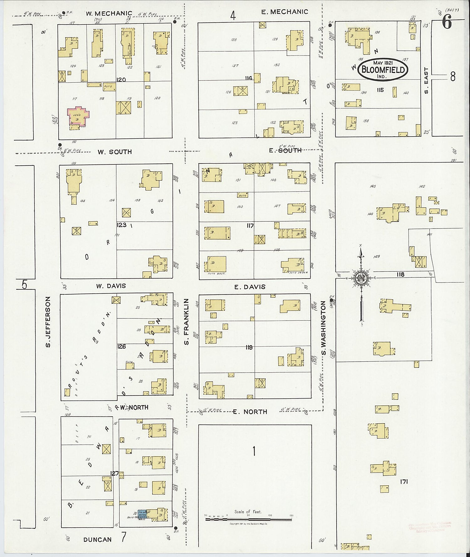 This old map of Bloomfield, Greene County, Indiana was created by Sanborn Map Company in 1921