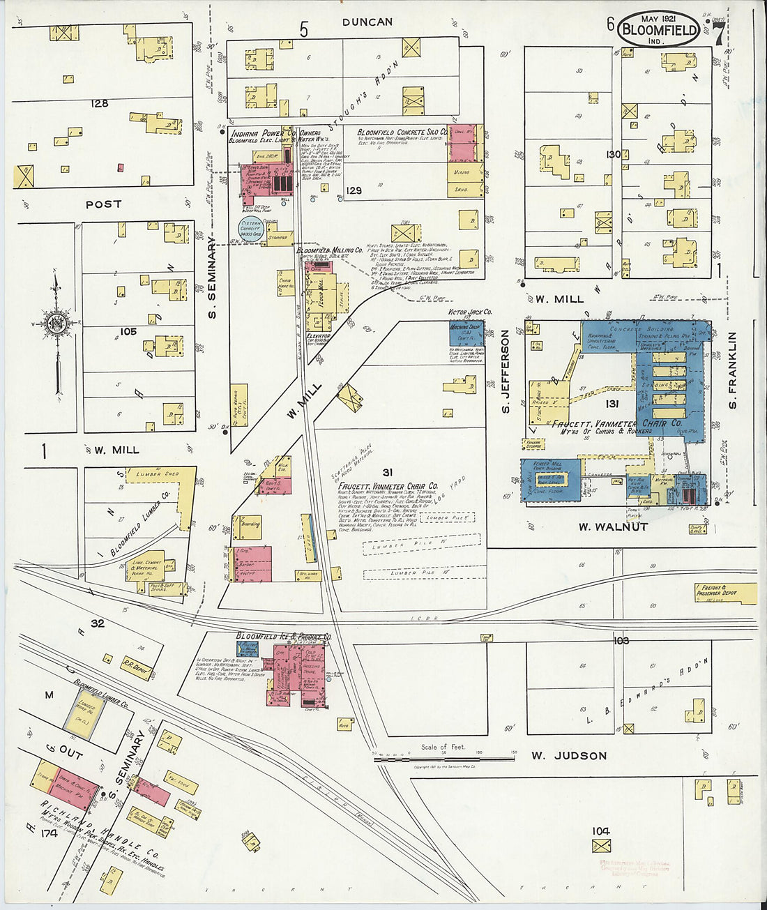 This old map of Bloomfield, Greene County, Indiana was created by Sanborn Map Company in 1921