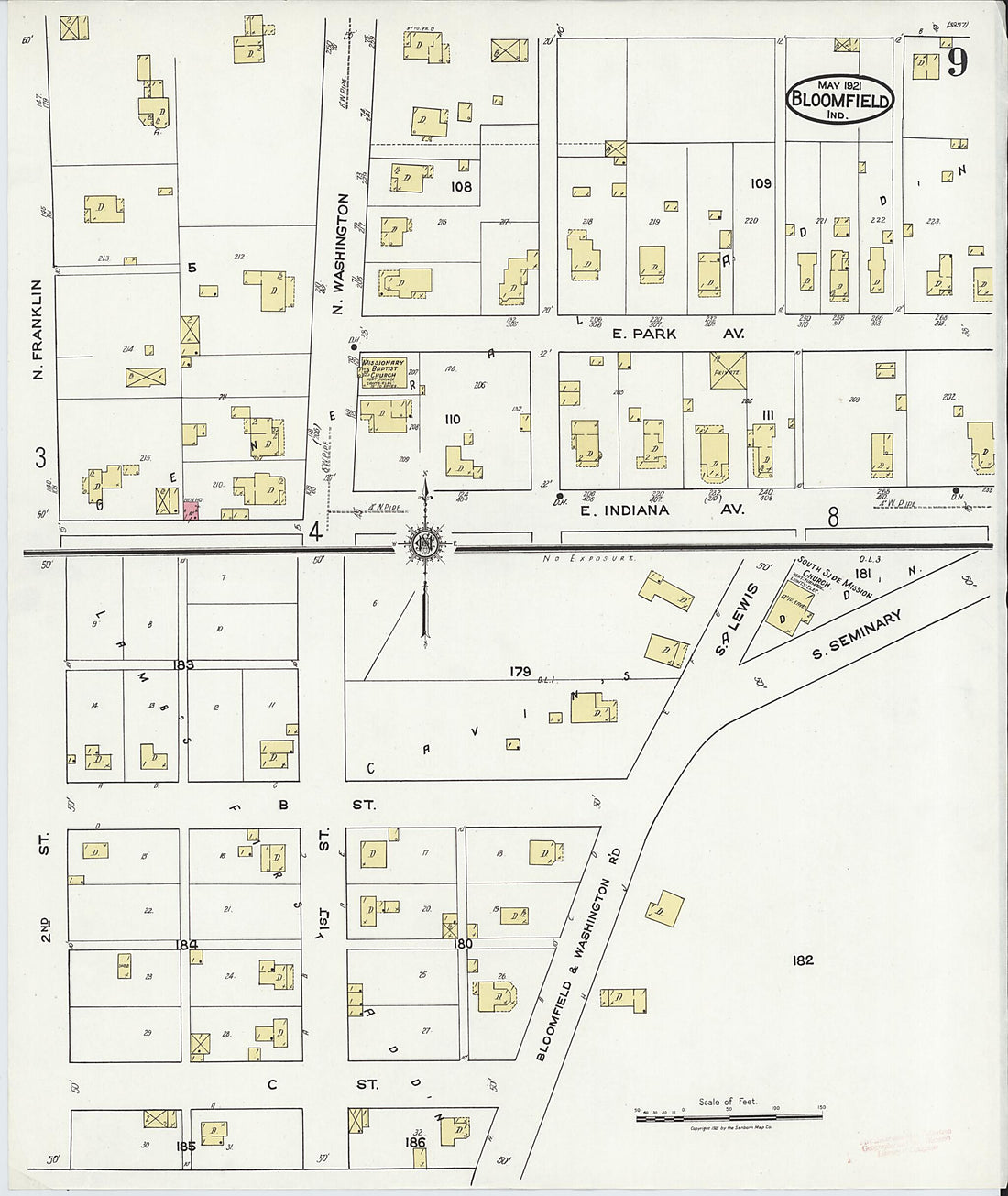 This old map of Bloomfield, Greene County, Indiana was created by Sanborn Map Company in 1921