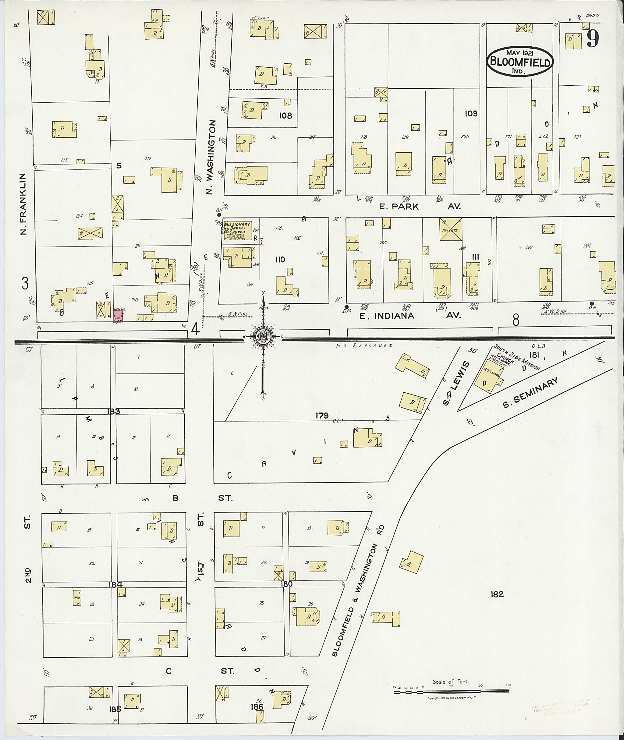 This old map of Bloomfield, Greene County, Indiana was created by Sanborn Map Company in 1921