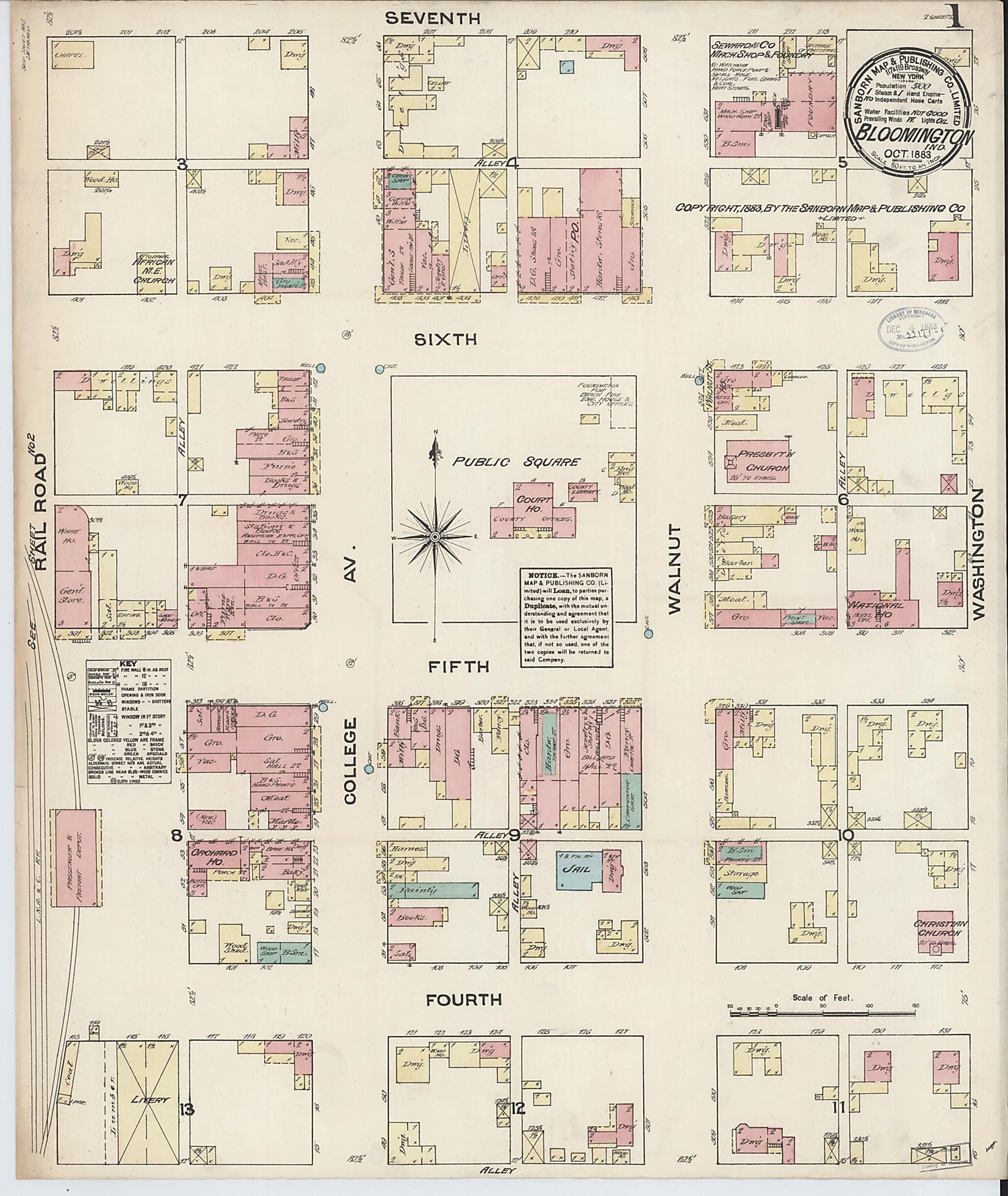 This old map of Bloomington, Monroe County, Indiana was created by Sanborn Map Company in 1883