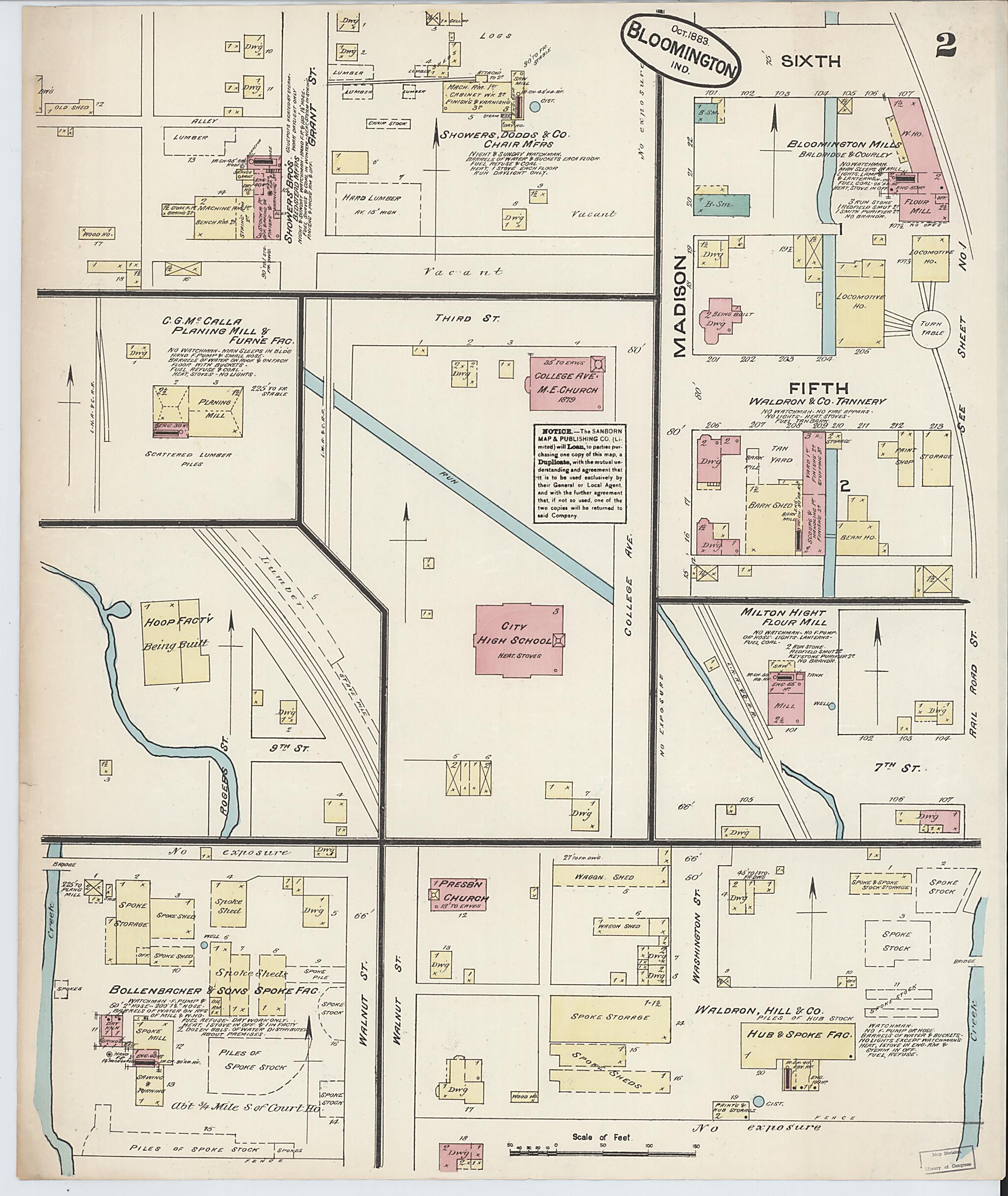 This old map of Bloomington, Monroe County, Indiana was created by Sanborn Map Company in 1883