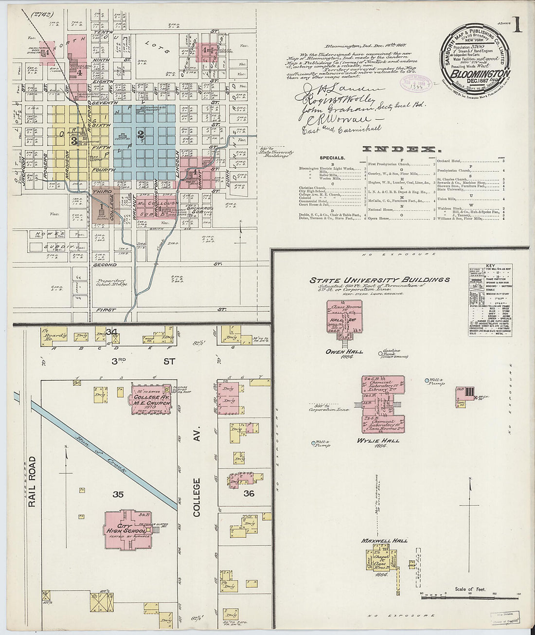 This old map of Bloomington, Monroe County, Indiana was created by Sanborn Map Company in 1887