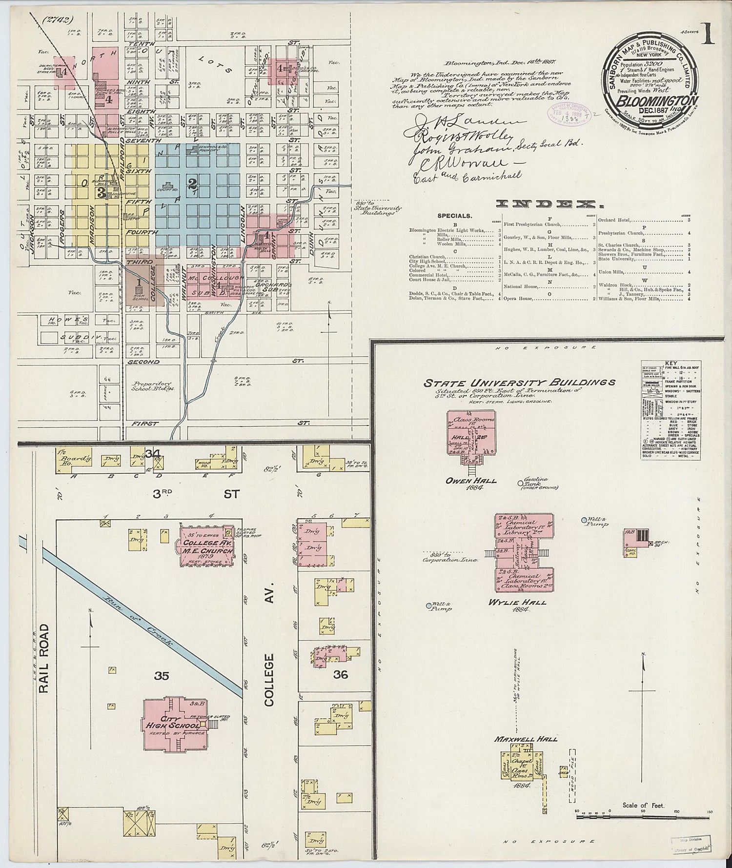 This old map of Bloomington, Monroe County, Indiana was created by Sanborn Map Company in 1887