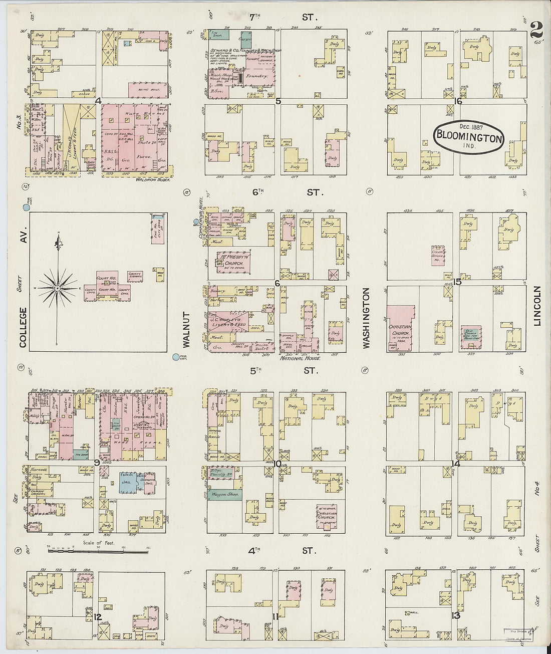 This old map of Bloomington, Monroe County, Indiana was created by Sanborn Map Company in 1887