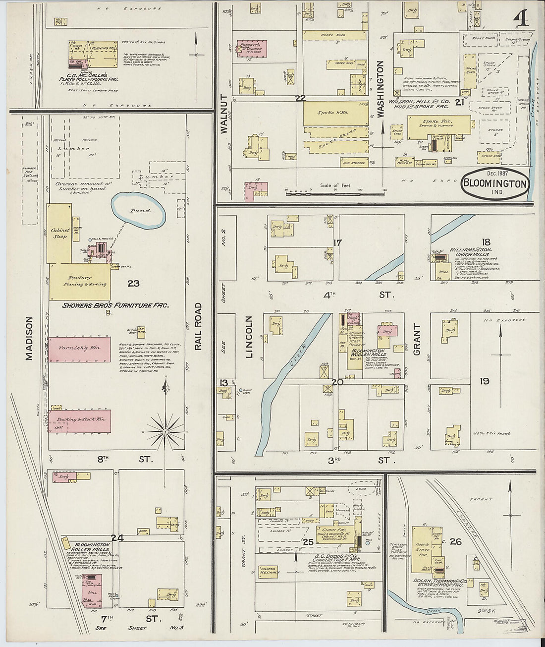 This old map of Bloomington, Monroe County, Indiana was created by Sanborn Map Company in 1887