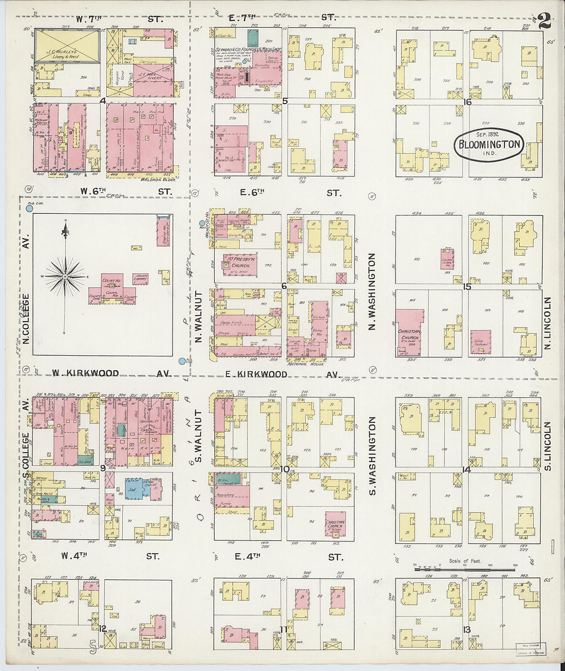 This old map of Bloomington, Monroe County, Indiana was created by Sanborn Map Company in 1892