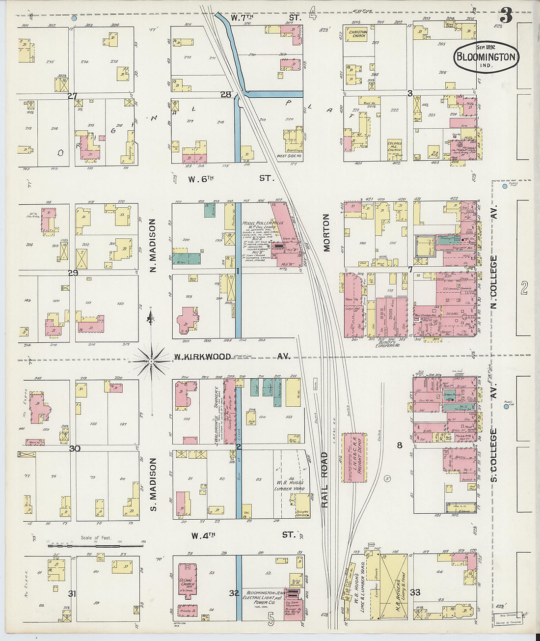 This old map of Bloomington, Monroe County, Indiana was created by Sanborn Map Company in 1892